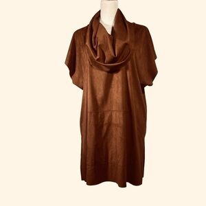 Bryn Walker size XS Pocket Poncho top kangaroo pocket Faux suede brown cowl neck